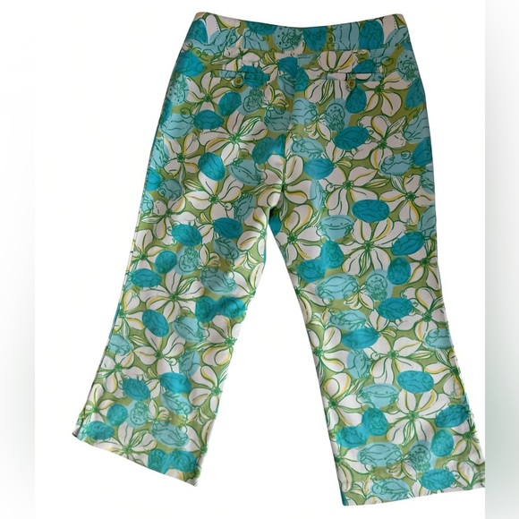 Lilly Pulitzer Capri Pants Sz 6 Turquoise Green White Floral Bunny Print - Picture 2 of 8